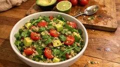 Express Quinoa Salad with Avocado, Cherry Tomatoes and Lime Dressing
