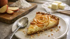 Normandy Apple Tart with Crème Fraîche Custard – crisp shortcrust, tender apples