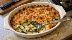 Old-fashioned courgette gratin with a golden cheesy top (the draining step that helps)