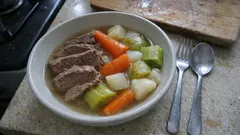 Traditional French Pot-au-Feu: a clear, comforting beef broth with tender root veg