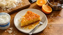 Portokalopita: Greek orange syrup cake with crisp filo and a soft, soaked centre