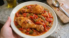Poulet Basquaise: a relaxed one-pot chicken with peppers, tomatoes and white wine