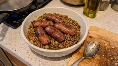 One-pot French sausages and lentils — hearty comfort food with hardly any fuss